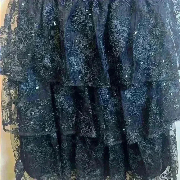 NWT Julia Jordan sz 4 Black sleeveless V-neck midi dress with ruffled lace - Picture 3 of 6